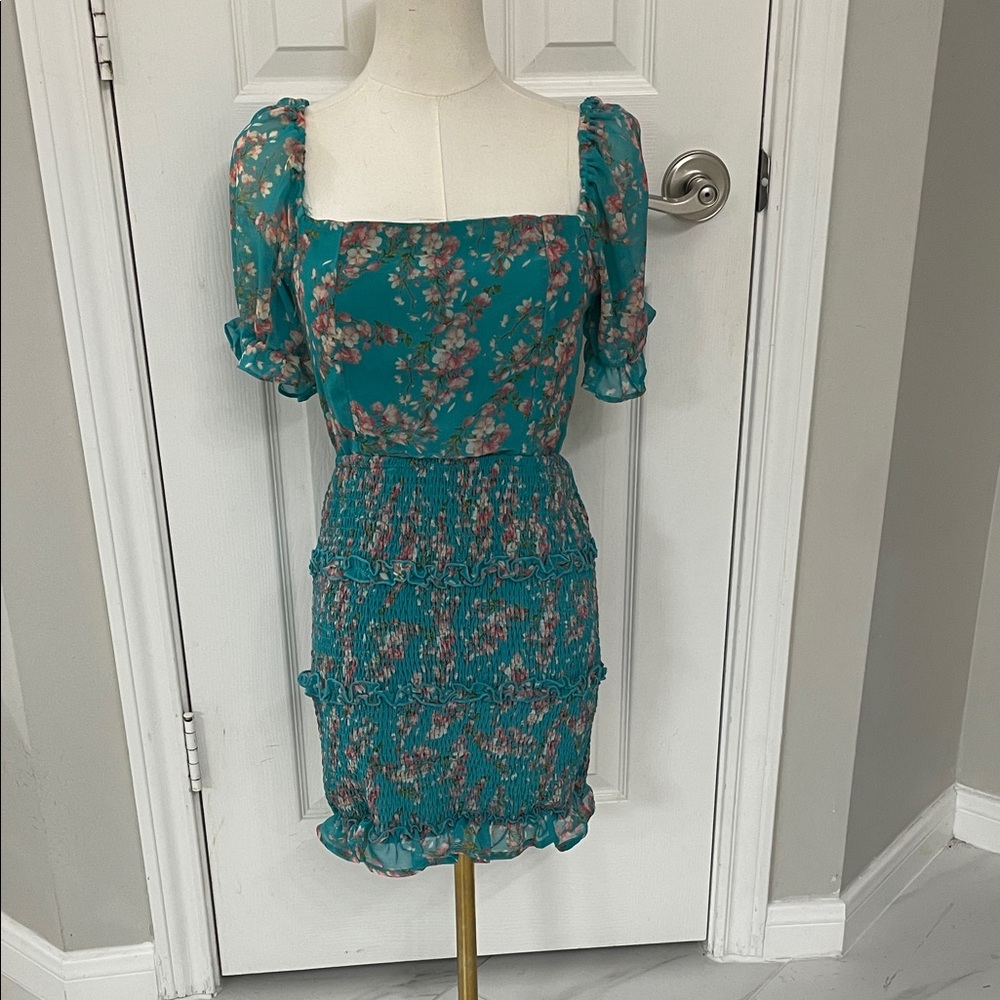 Luxxel Teal Floral Mini Dress